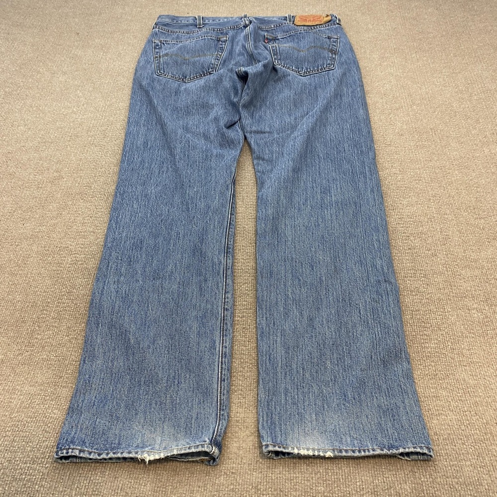 Levis 501 Jeans Mens 38x34 Blue Medium Wash Straight Leg Distressed Denim Pants
